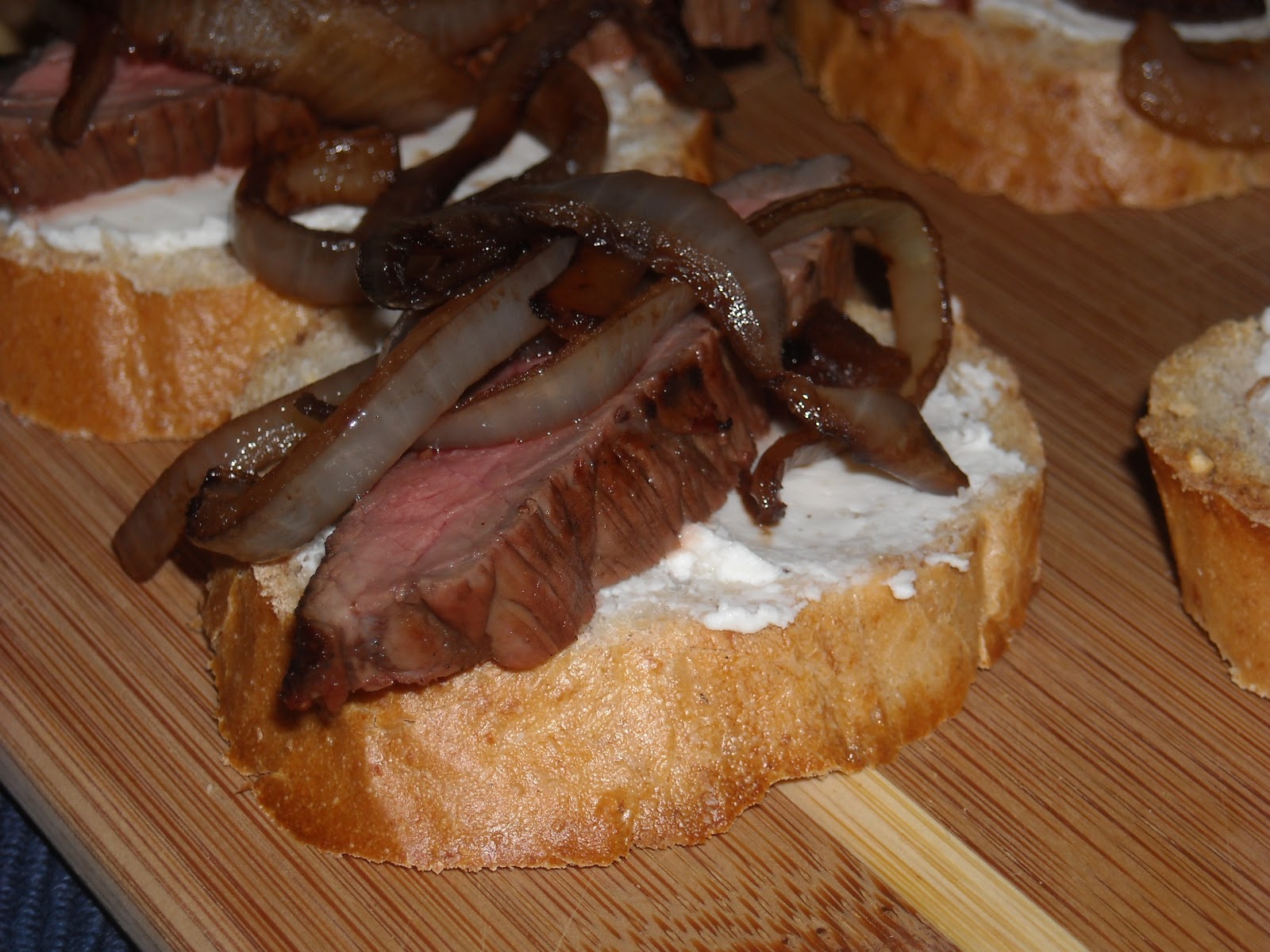 Leave a Happy Plate Grilled Steak Crostini with Caramelized Onions & Goat Cheese