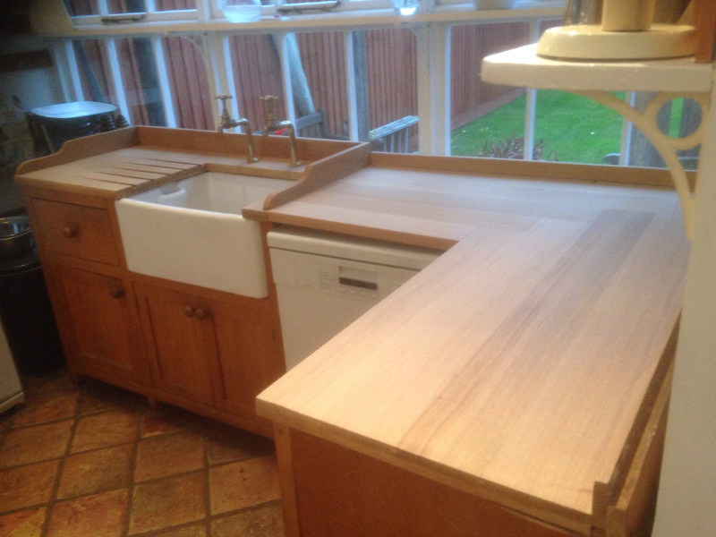 Wood Sanding and Finishing Cambridge UK Solid oak Wood Kitchen Worktop