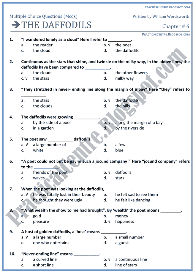 the-daffodils-mcqs=multiple-choice-questions-english-ix