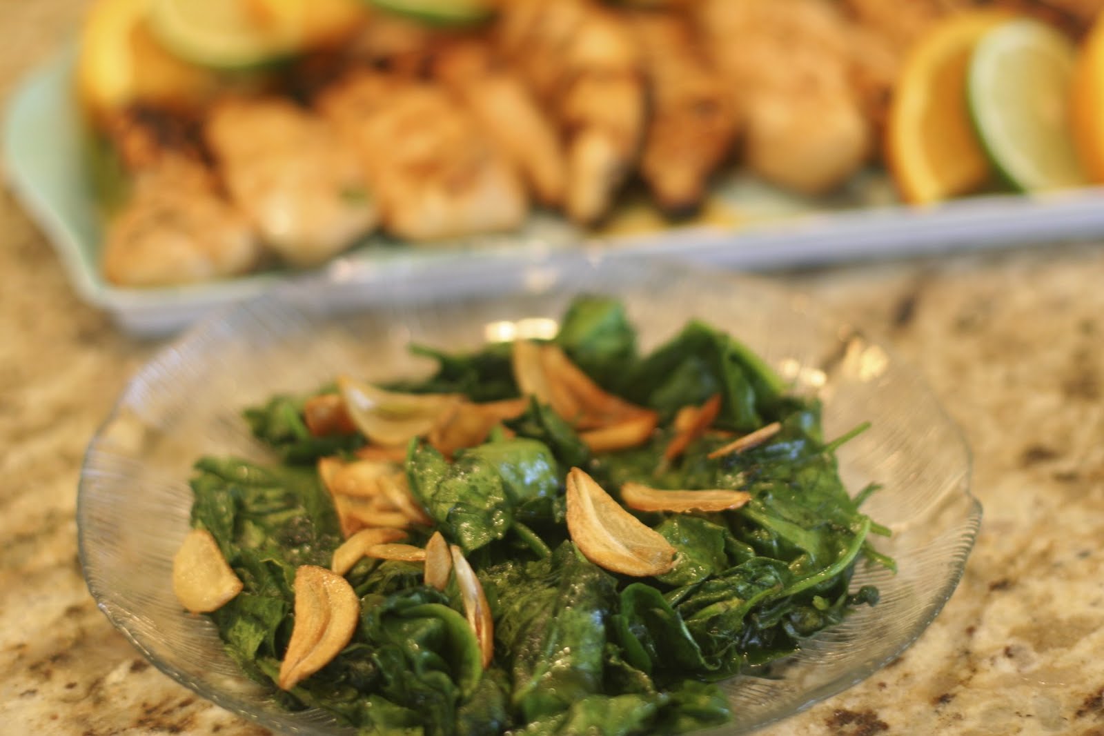 Suppers at Sunset Spinach with Garlic Chips