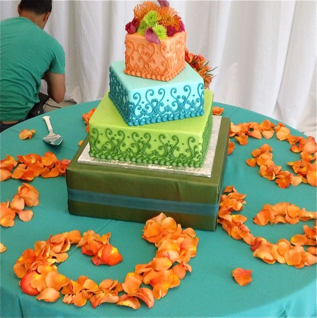  when a wedding theme lends itself to a bright colorful wedding cake