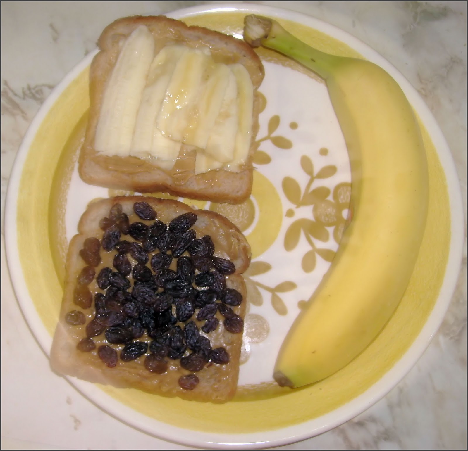 Becky Cooks Lightly Peanut Butter Banana Raisin Sandwich