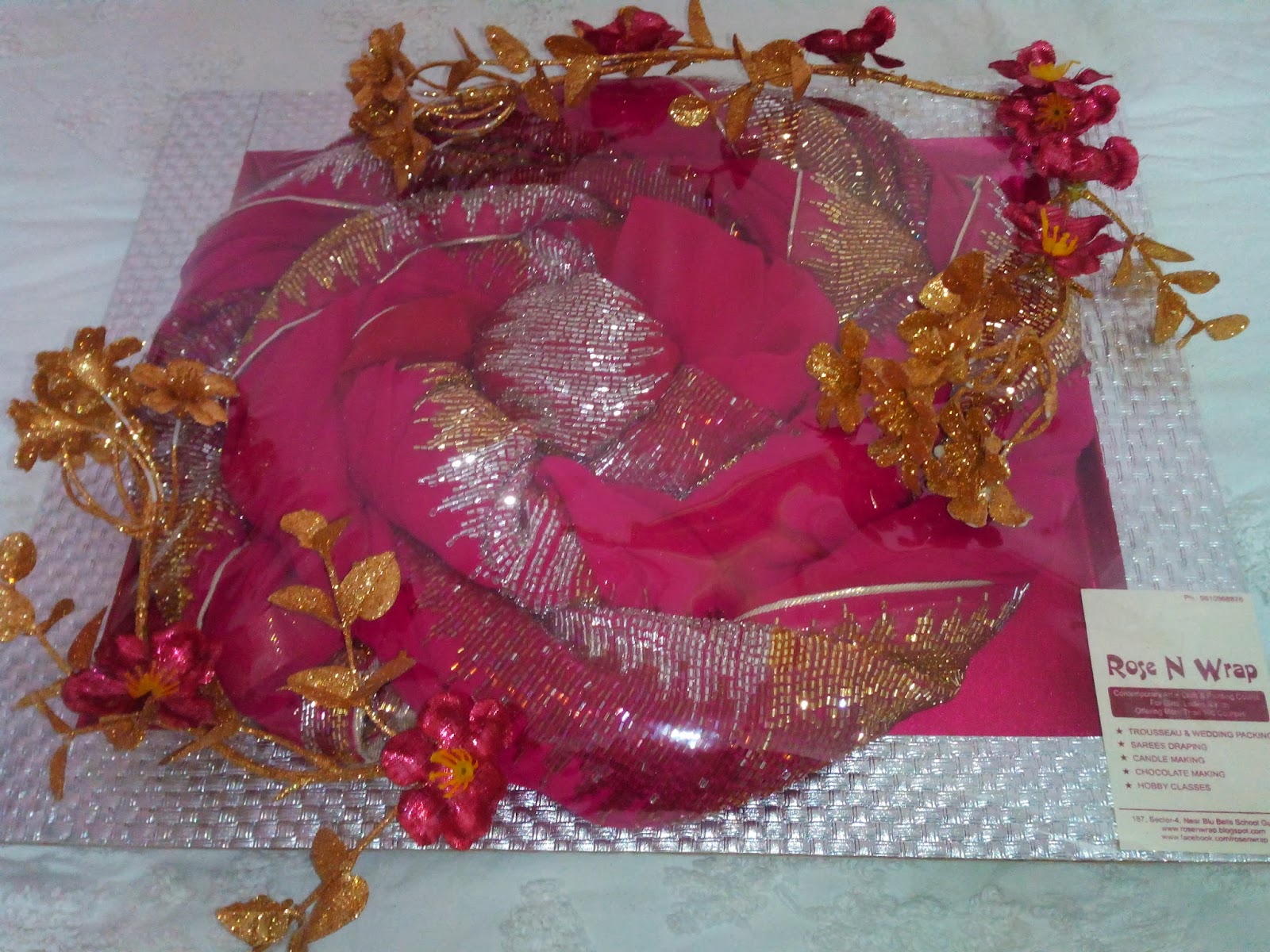 Rose N Wrap Saree Packing Done For A Wedding Trousseau