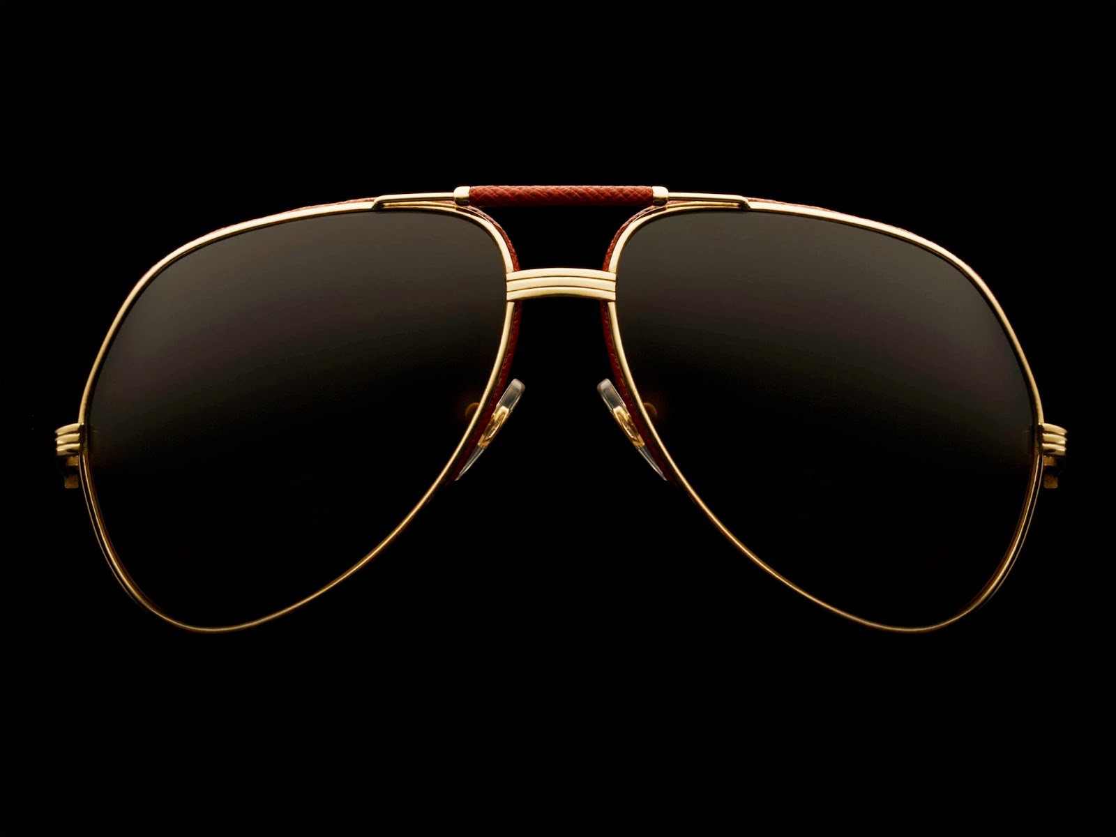cartier sunglasses solid Gold 18K and red leather aviator ...