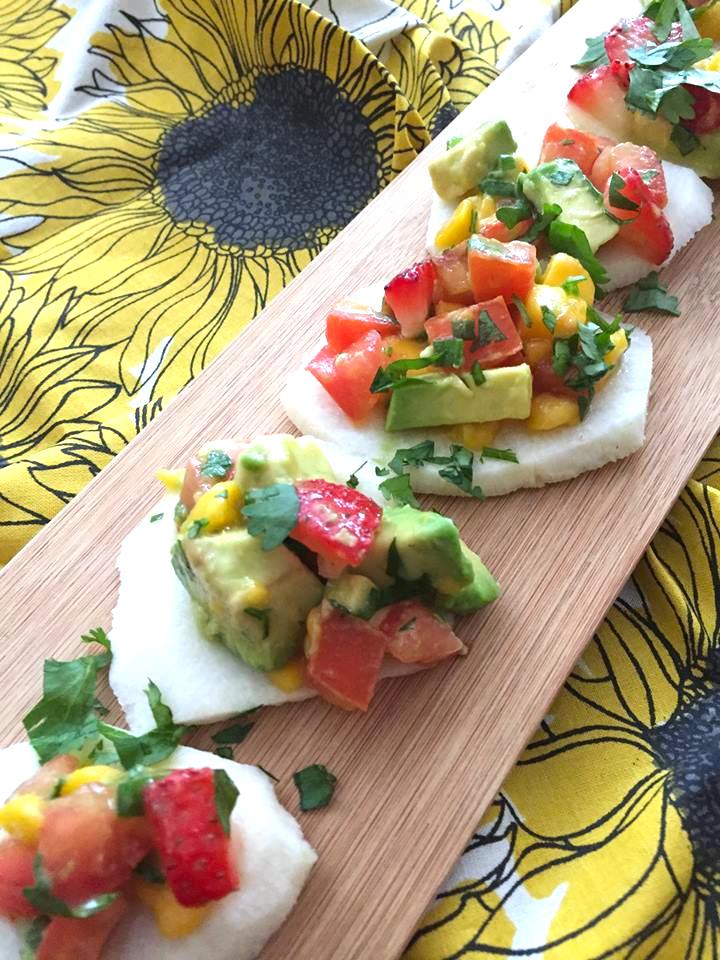 Raw jicama chips n’ salsa Kimchi and Beans