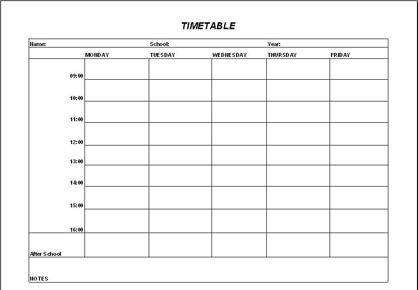 timetable outline template