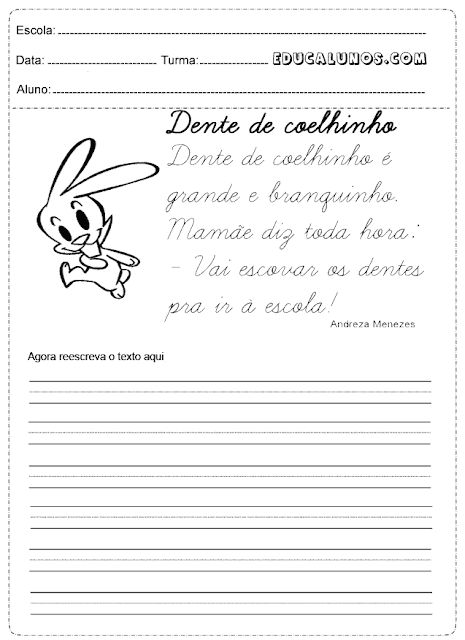 Leia o texto e reescreva no caderno de caligrafia