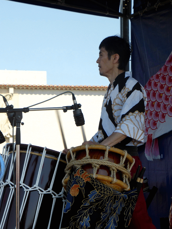 A picture a day Japanese drum musician performing on Japan day