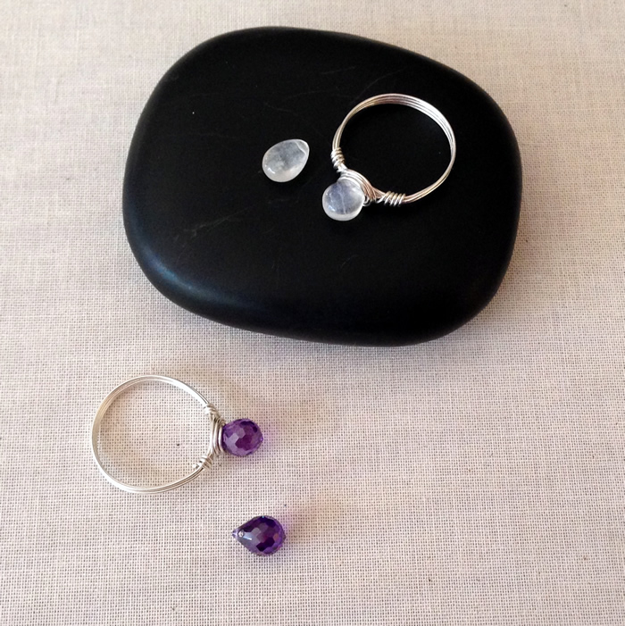 DIY wire wrapped gemstone ring - uses a top drilled briolette instead of regular bead! great for stacking!