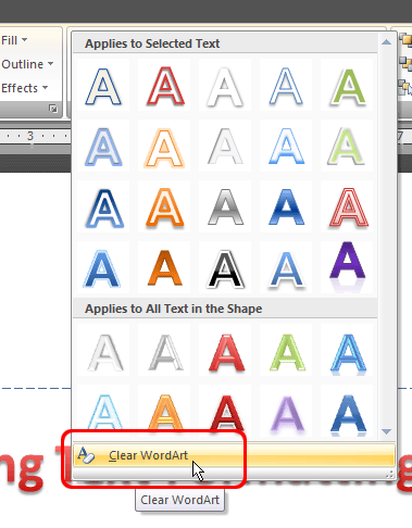 remove word art style