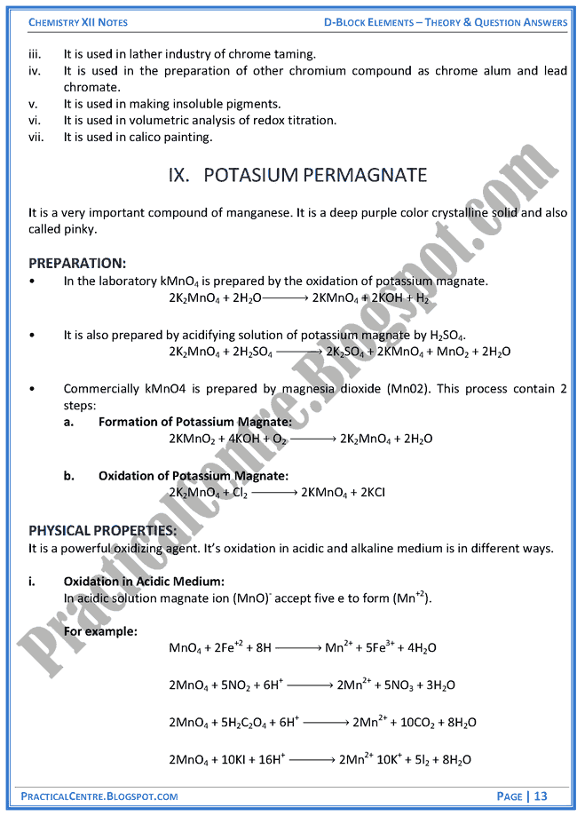 d-block-elements-theory-and-question-answers-chemistry-12th