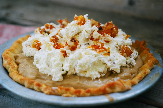 Butterscotch Cream Pie with Hazelnut Praline