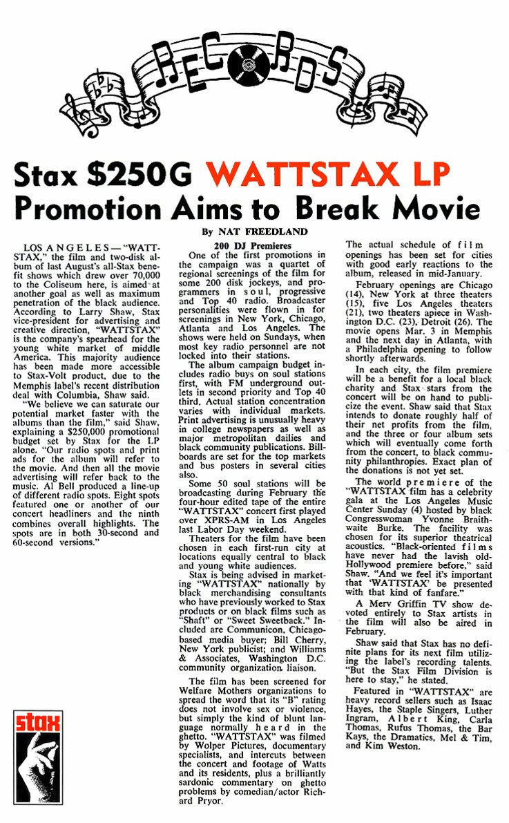 Stax WATTSTAX LP Article February 1973