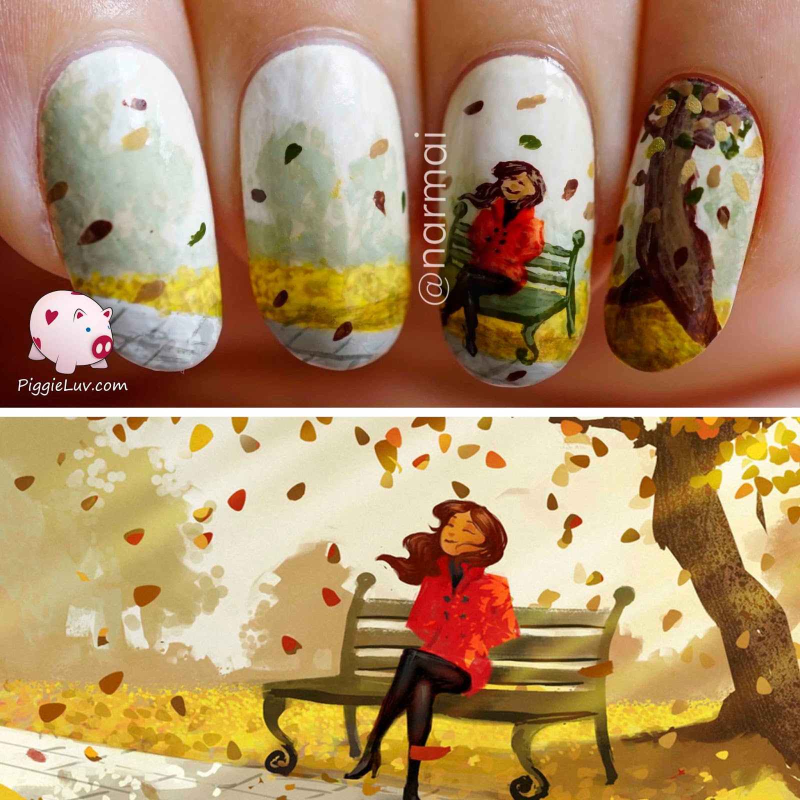 PiggieLuv A walk in the park nail art