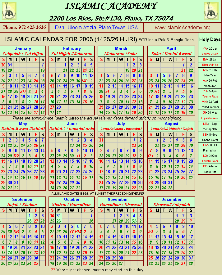Islamic Calendar 1431 Hijrah