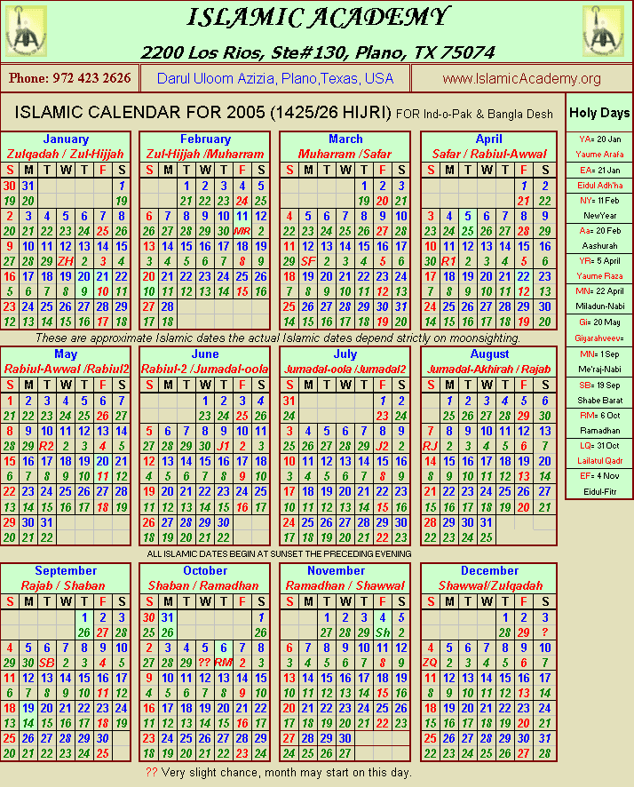 Islamic Calendar 1431 Hijrah Islamic Calendar 1431 Hijrah