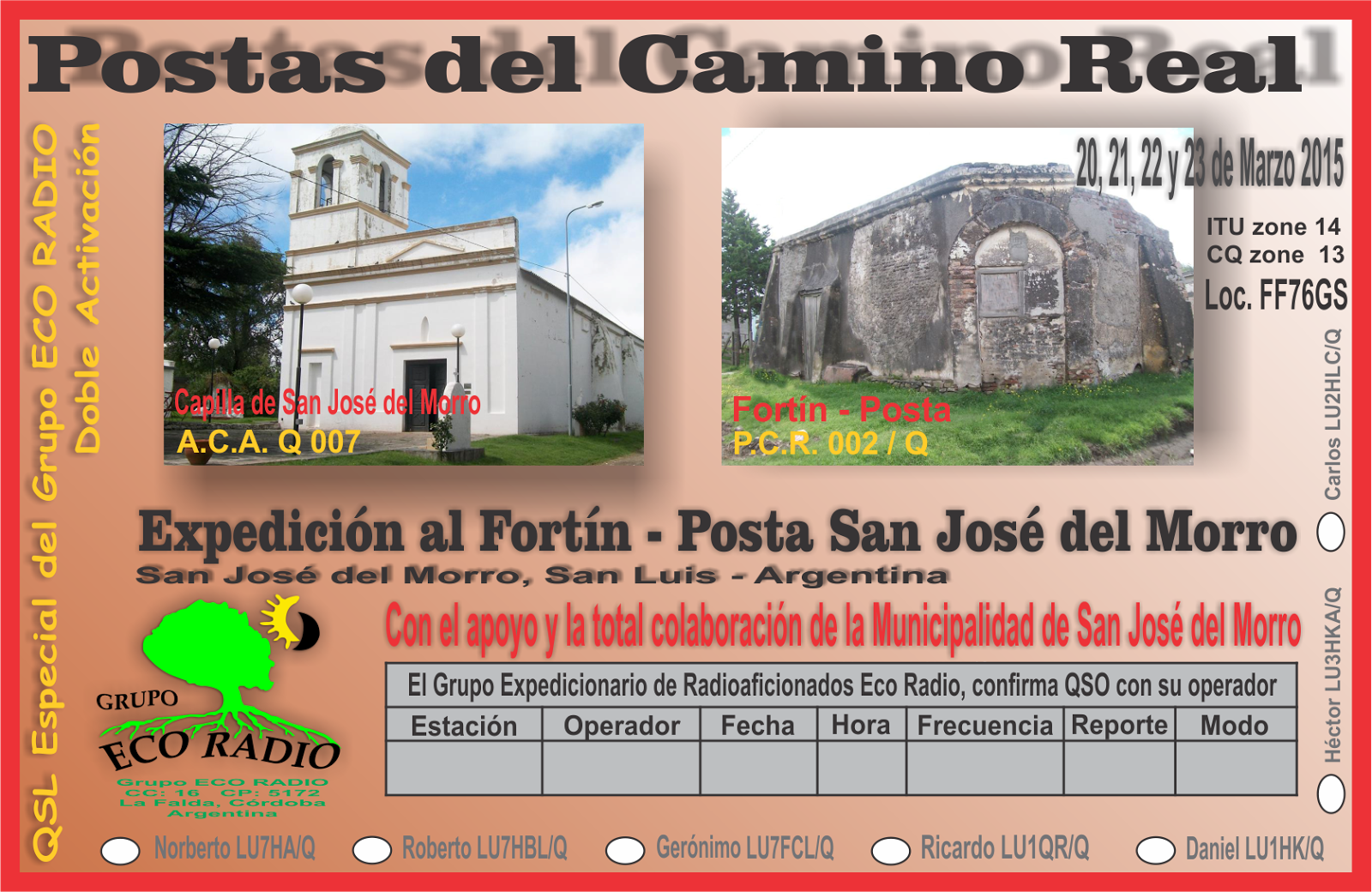 QSL Especial Expedición Fortín Posta y Capilla de San José del Morro