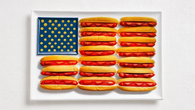 United States Flag  (Hot dogs, ketchup, and mustard or cheese)