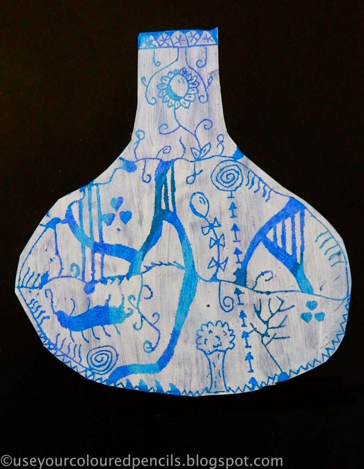Use Your Coloured Pencils Ming Vase Scratch Art