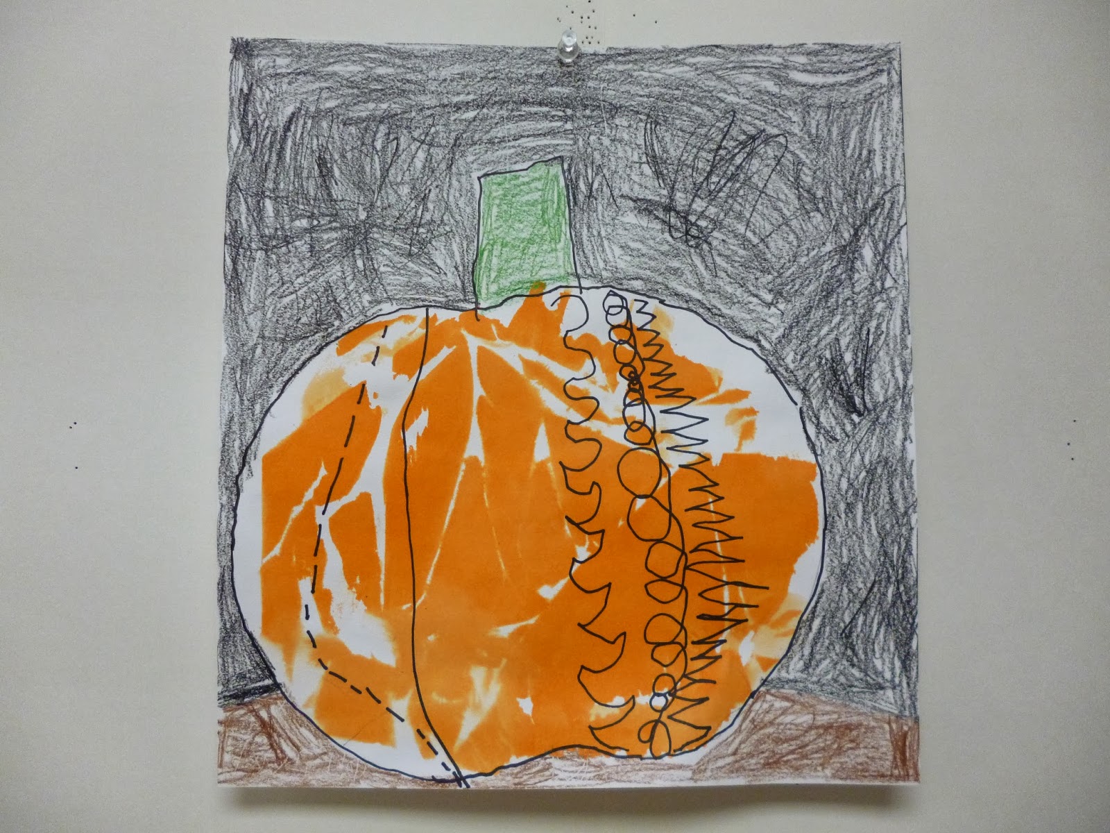 Lines, Tissue Paper, and Pumpkin Drawing