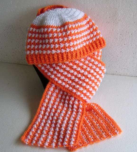 crochetkari orange scarf and hat set