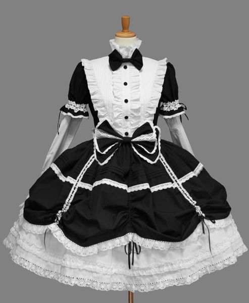 Black and White Removable Sleeves Gothic Lolita Dress