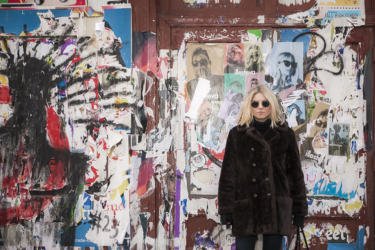 Soho graffiti wall, NYC, Fashion Over Reason Ray-Ban Lennon sunglasses, vintage faux fur coat Soho graffiti wall, NYC, Fashion Over Reason Ray-Ban Lennon sunglasses, vintage faux fur coat
