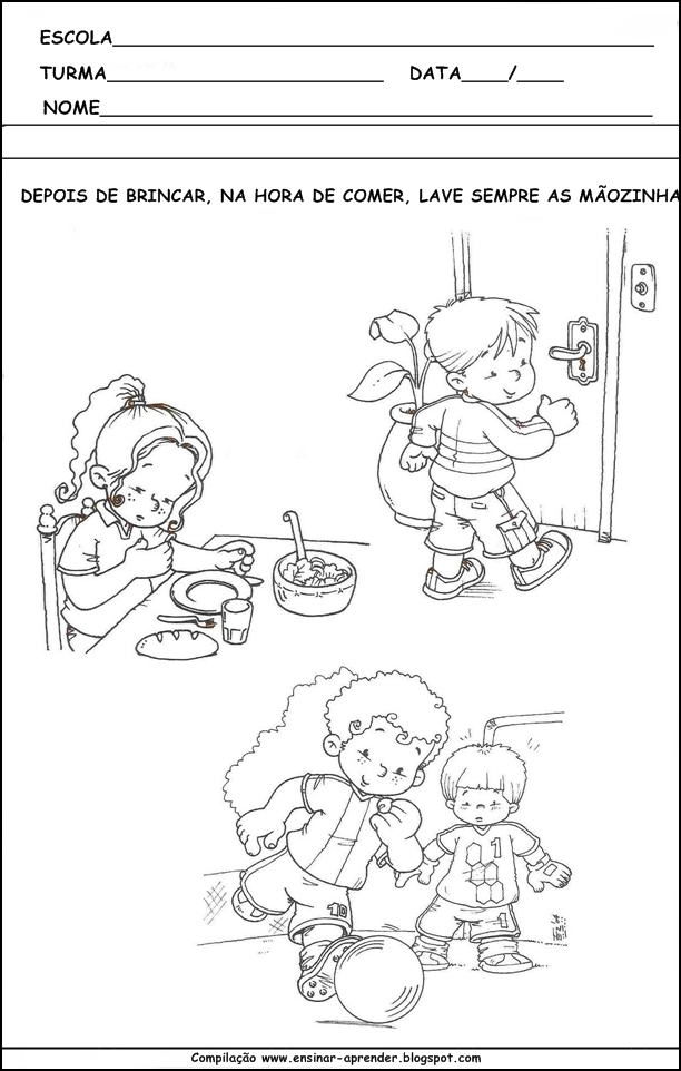desenhos para colorir higiene pessoal