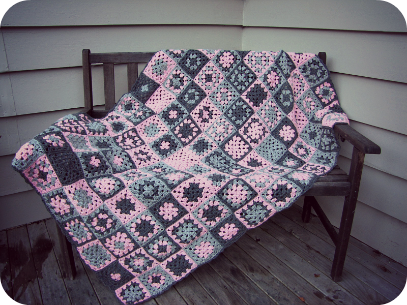 Pink & Grey Granny Square Blanket PaisleyJade