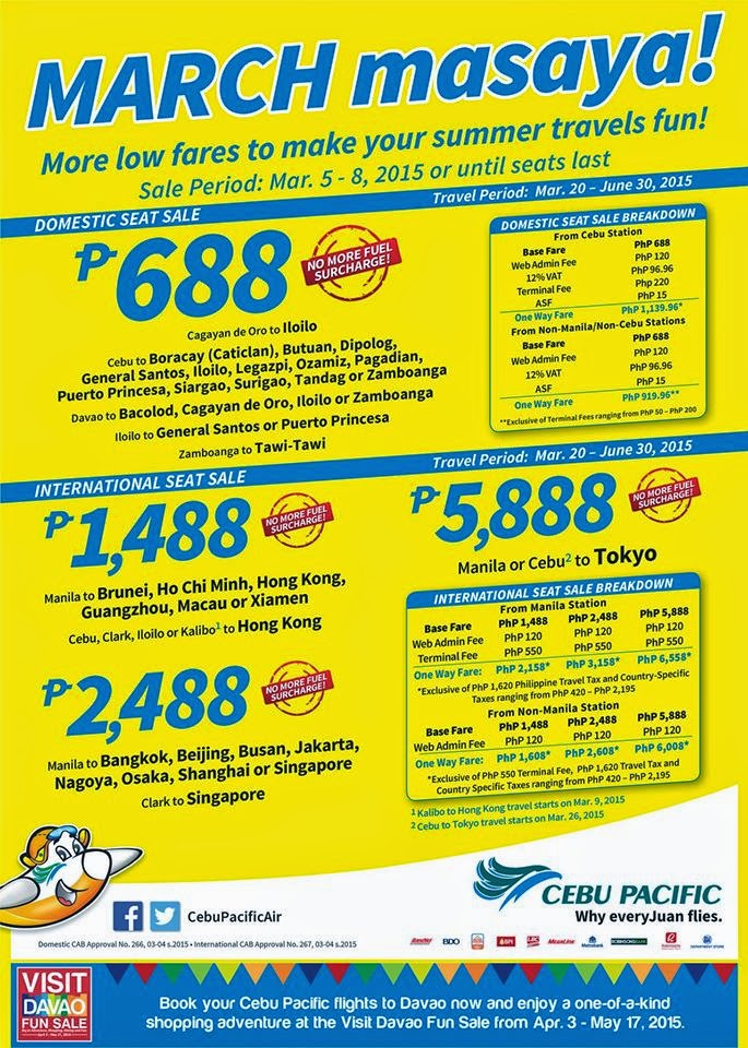 Cebu Pacific Promo Fares 2020 to 2021 March 2015 Promo Fares