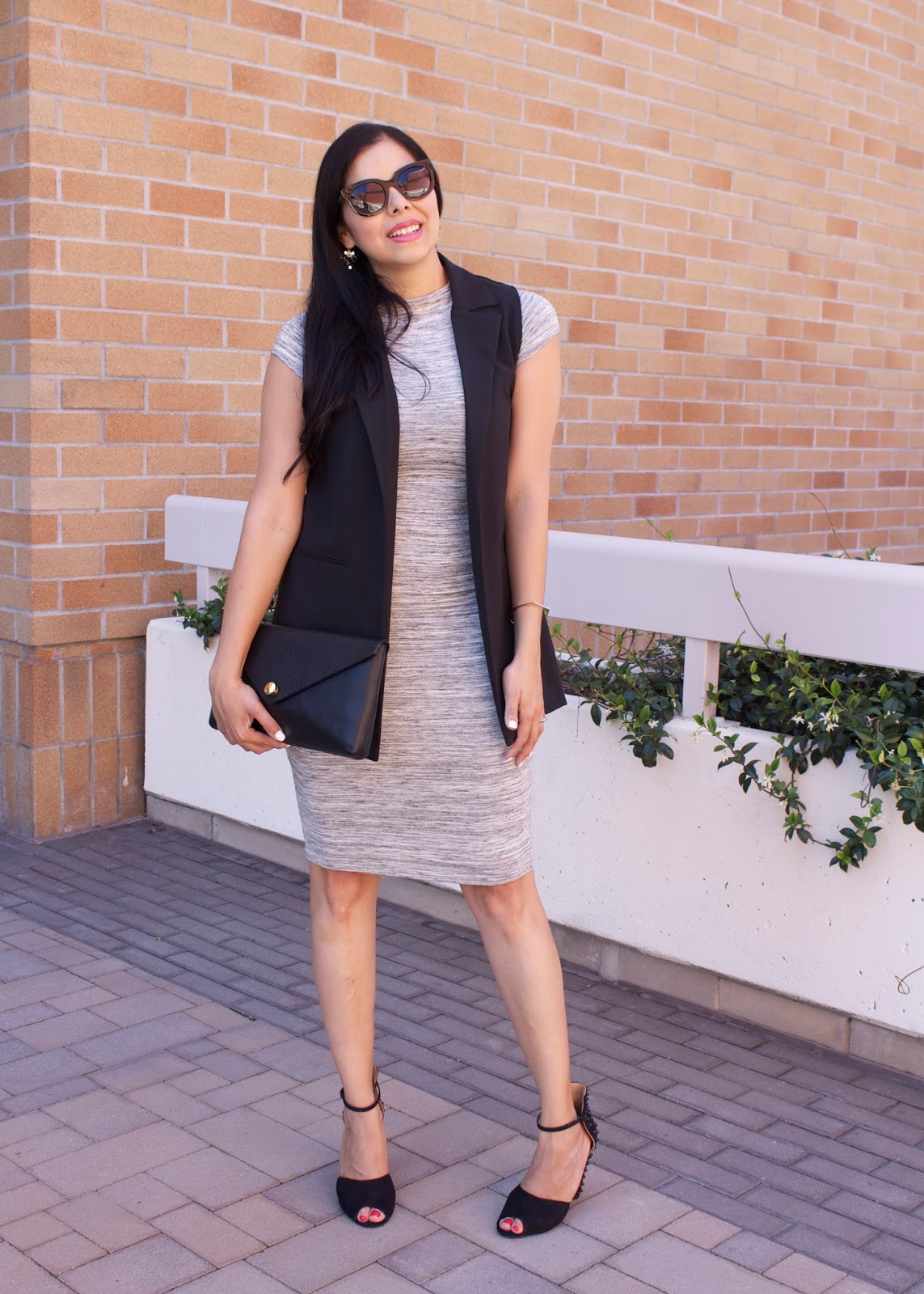 Lil bits of Chic: Chic In-vested Gray midi dress, chic midi dress, shimmer midi dress, how to wear a midi dress, midi dress with vest