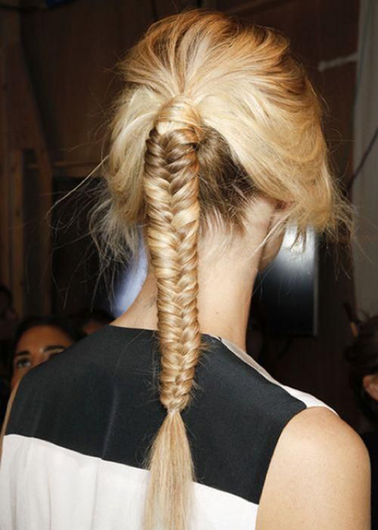 Fishtail braid, blond hair Fishtail braid, blond hair