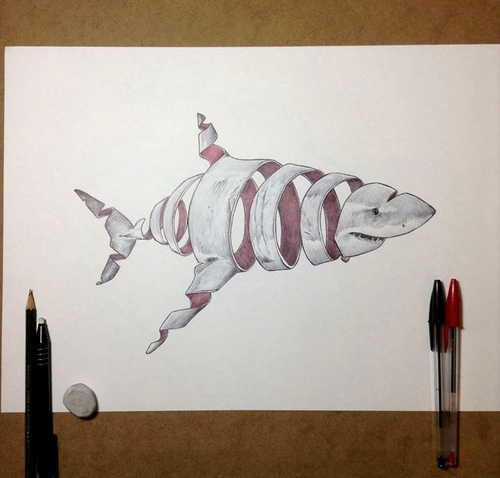 13-Shark-Jaume-Montserrat-Illustrations-of-Ribbon-Animals-in-Emptyland-www-designstack-co