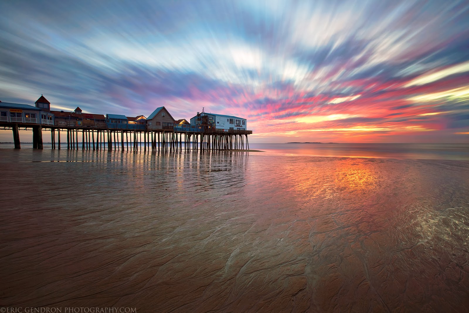 sunrise at the Old Orchard Beach Pier in maine
