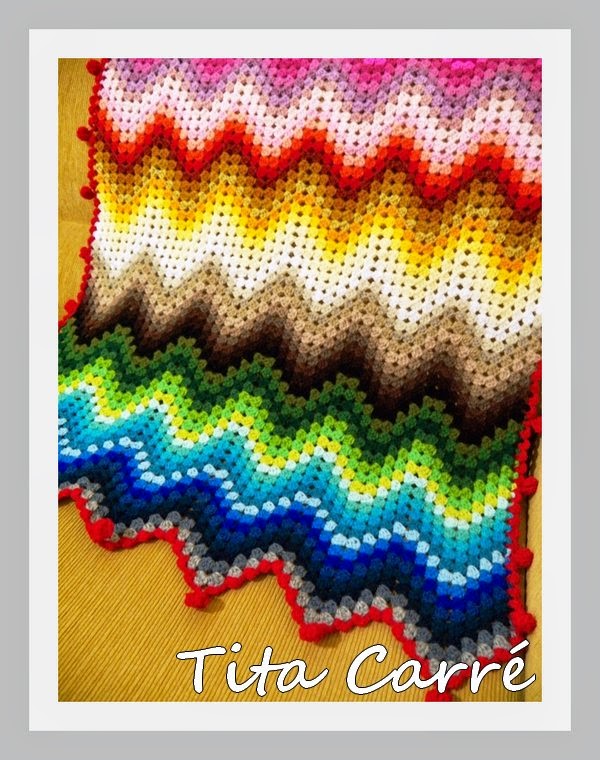 Colcha Zig-Zag Multicolorida em crochet