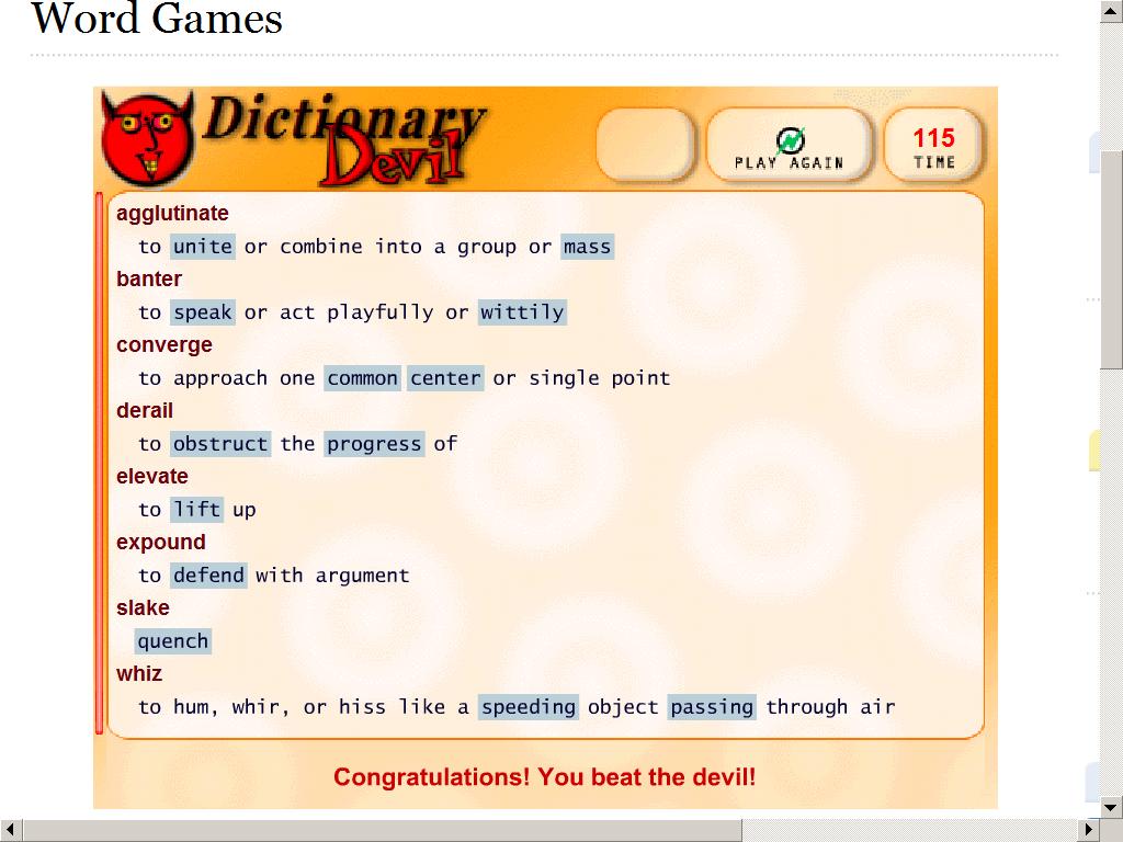 OUR ETERNAL STRUGGLE THE "DICTIONARY DEVIL" GAME