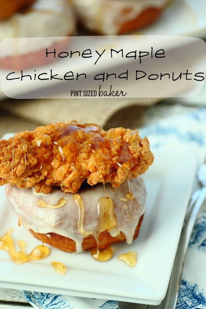 Easy Biscuit Donuts with a Maple Glaze topped with Chicken Tenders and honey! It's a filling breakfast!