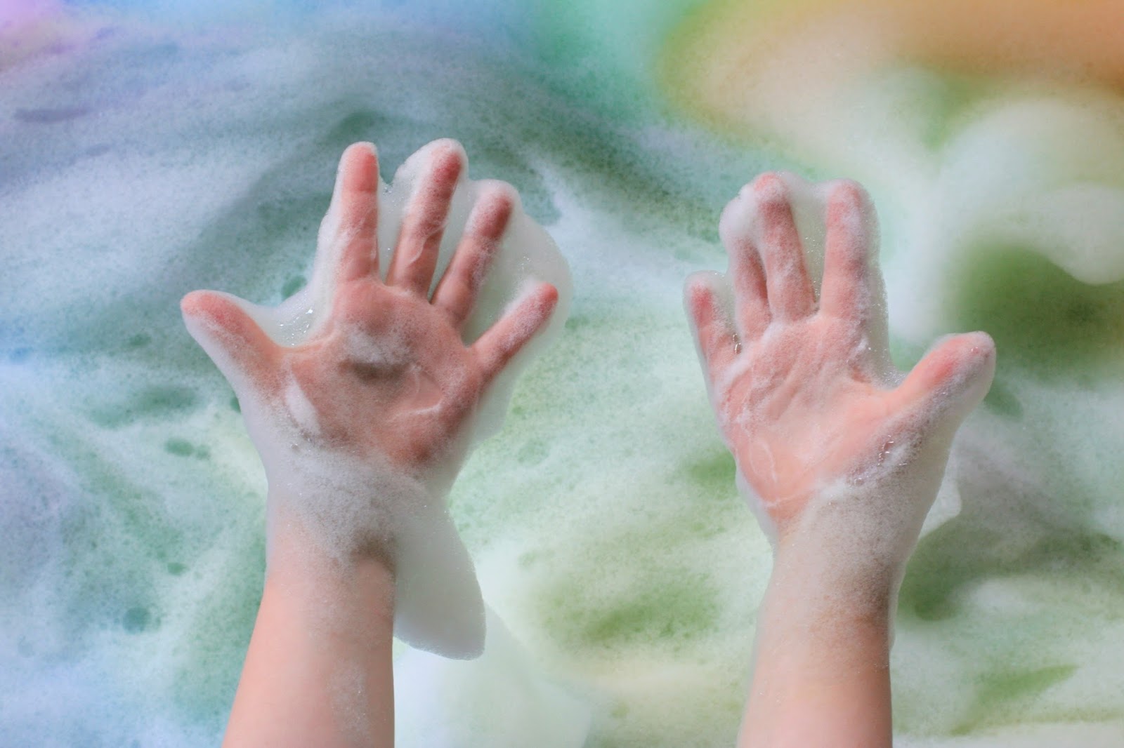 Rainbow Soap Foam Bubbles Sensory Play