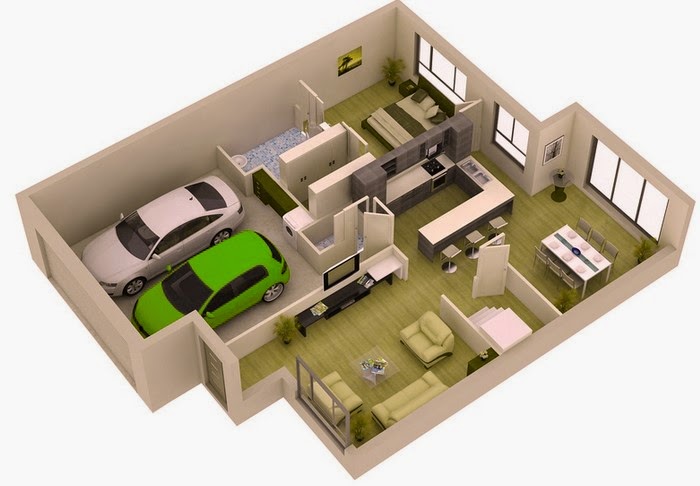 Contoh Gambar Denah Rumah Minimalis 3D Terbaru 1 Lantai