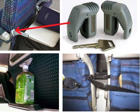 Devices prevent airplane seat from reclining