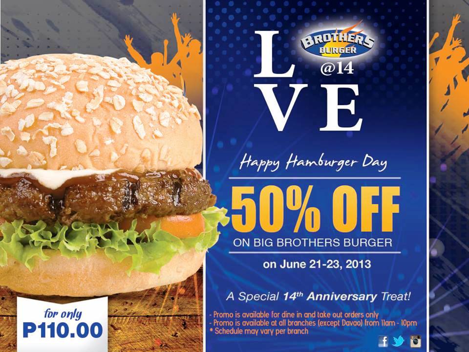 Manila Shopper Brothers Burger Hamburger Day 50 off Promo June 2013