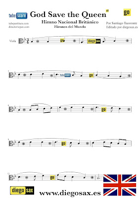 Tubescore Sheet Music God Save the Queen Easy Version for Viola British Nathional Anthem 