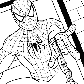 Spiderman using spider-web strings from wrists printable coloring page for children to draw colors to it pictures