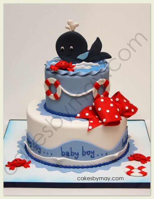 She really wanted a navy blue whale as a cake topper and fun little crabs 