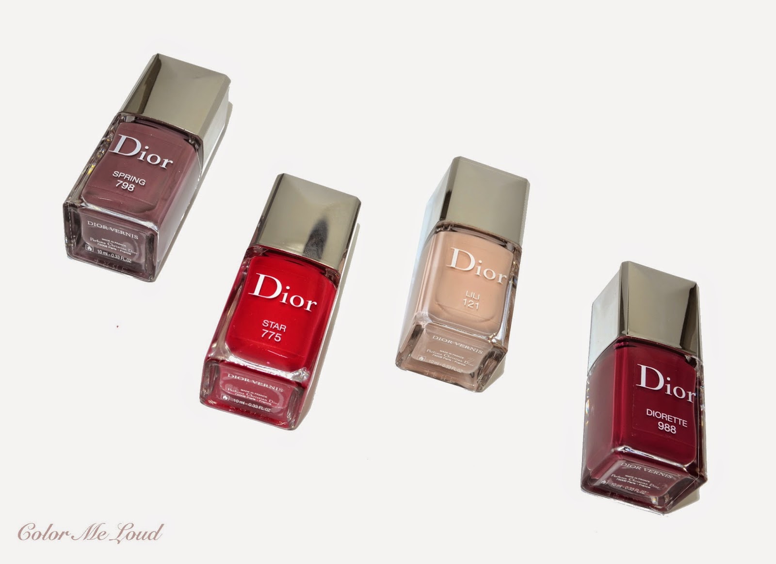 Dior Vernis #121 Lili, #775 Star, #798 Spring and #988 Diorette for Rouge Dior Baume Collection, Review & Swatches