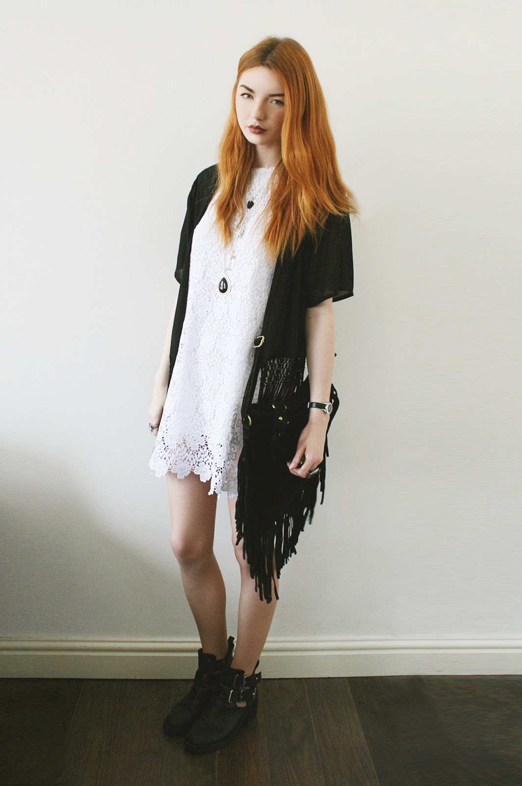 white crochet outfit