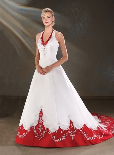 Top red and white wedding dress
