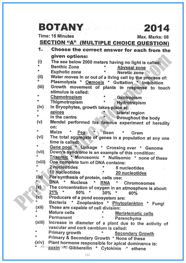 Botany-2014-Five-year-paper-class-XII