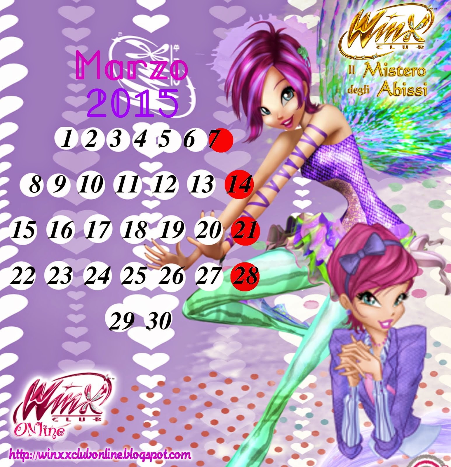 Calendario Winx Club ONline de Marzo