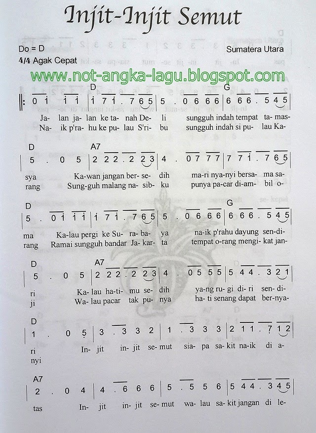 Not Angka Lagu Injit Injit Semut - Kumpulan Not Angka Lagu